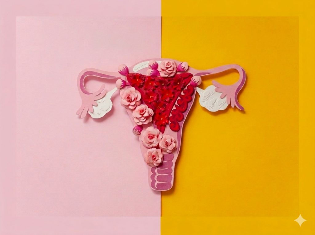 Illustration showing the difference between PCOD and endometriosis including ovaries, uterus, and abnormal tissue growth