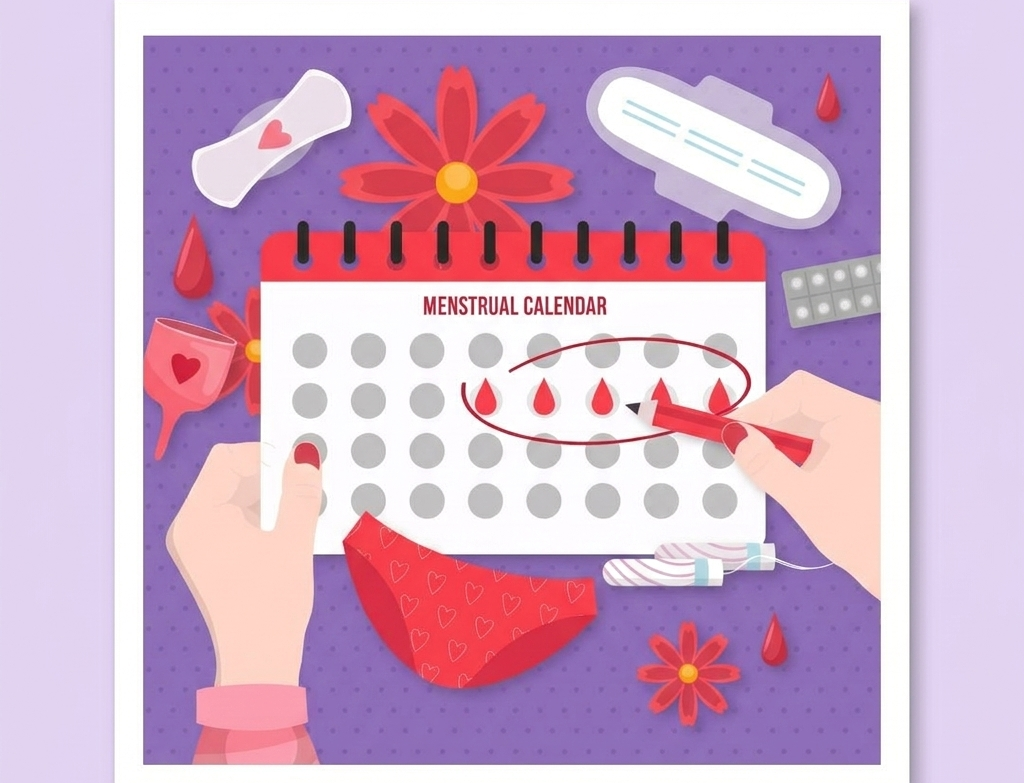 Illustration showing irregular menstrual cycle with varying dates and calendar markings