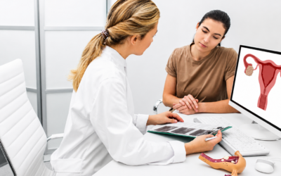 Woman learning about normal white vaginal discharge and reproductive health