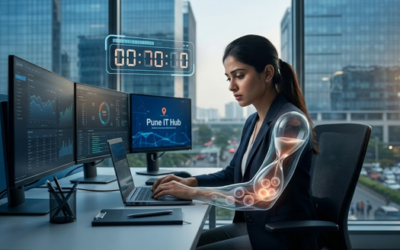 Young IT professional working at a desk in Hinjewadi Pune with fertility and ovarian health awareness concept