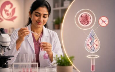 Embryologist performing niPGT non-invasive embryo genetic testing using IVF culture media in a Pune fertility laboratory