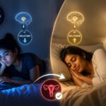 Woman using a laptop late at night with blue screen light affecting melatonin production and fertility health
