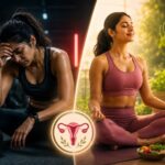 Woman with PCOS performing strength training and walking exercise for hormonal balance and insulin sensitivity