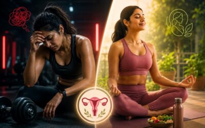 Woman with PCOS performing strength training and walking exercise for hormonal balance and insulin sensitivity